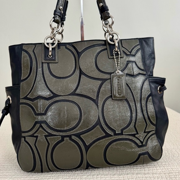 Coach Handbags - SOLD Coach Colette Signature Overlay Leather Tote – Olive & Black (16449)